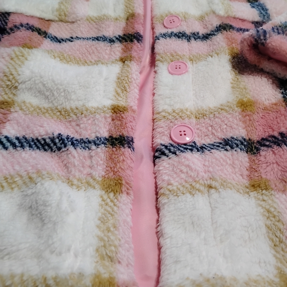 💕NEW! Fleece Plush Pink Plaid Shacket Shirt Jacket Button Down Lined Thick Warm - Picture 8 of 10